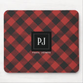 Roter und schwarzer Büffel-kariertes Monogramm Mousepad (Vorne)