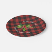 Roter und schwarzer Büffel-kariertes Weihnachten Pappteller (Schrägansicht)