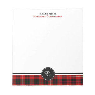 Roter und schwarzer Clan Cunningham Tartan Monogra Notizblock