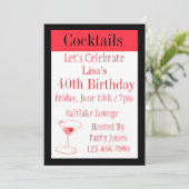 Roter und schwarzer Cocktail zum Geburtstag Einladung (Stehend Vorderseite)