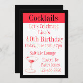 Roter und schwarzer Cocktail zum Geburtstag Einladung (Vorne/Hinten)