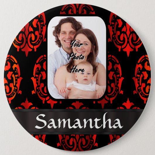 Roter und schwarzer Damast Button (Vorderseite)