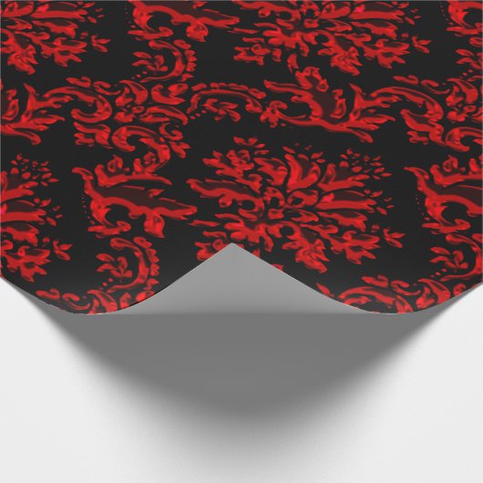 Roter und schwarzer Damast-Druck Geschenkpapier (Ecke)