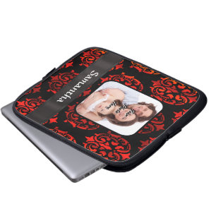 Roter und schwarzer Damast Laptopschutzhülle