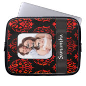 Roter und schwarzer Damast Laptopschutzhülle (Vorderseite)