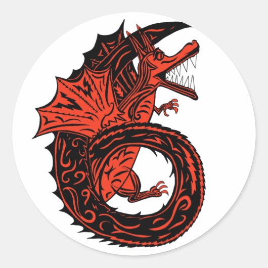 Roter und Schwarzer Drache Nummer 6 Sechs Runder Aufkleber (Vorderseite)