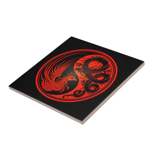 Roter und schwarzer Drache Phoenix Yin Yang Fliese (Seite)