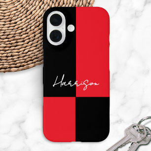 Roter und schwarzer Farbblock Minimal Personalisie iPhone 16 Hülle