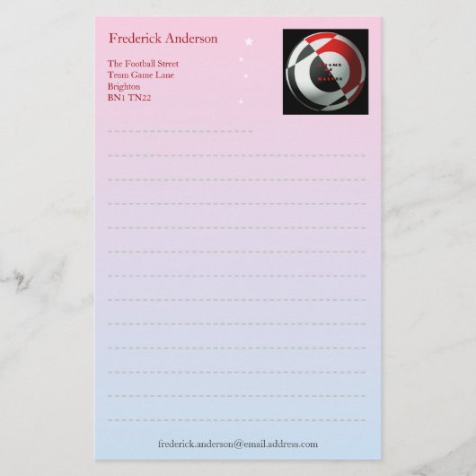 Roter und schwarzer Fußball Briefpapier (Vorderseite)