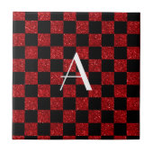 Roter und schwarzer Glitzer in Monogramm Fliese (Vorderseite)
