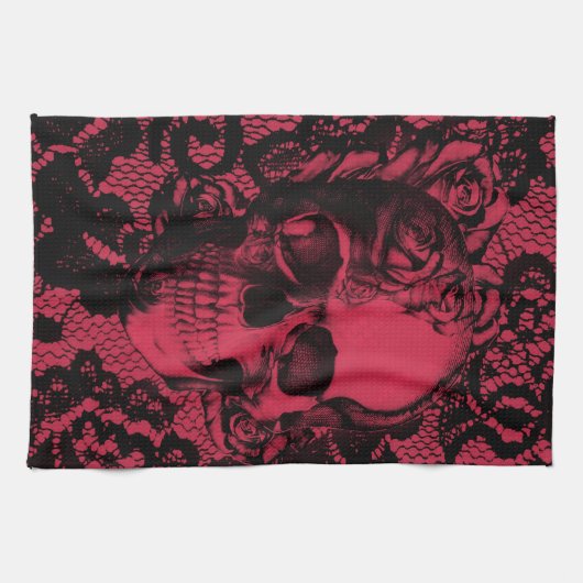 Roter und schwarzer gotischer Spitzeschädel Handtuch (Horizontal)