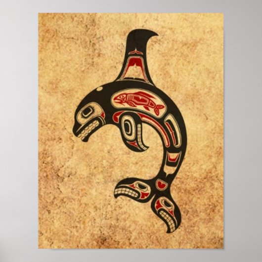 Roter und Schwarzer Haida Spirit Killer Whale Poster (Vorne)