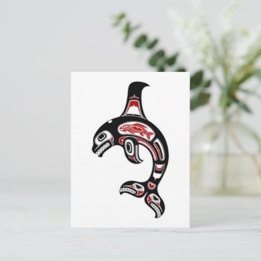 Roter und Schwarzer Haida Spirit Killer Whale Postkarte (Stehend Vorderseite)