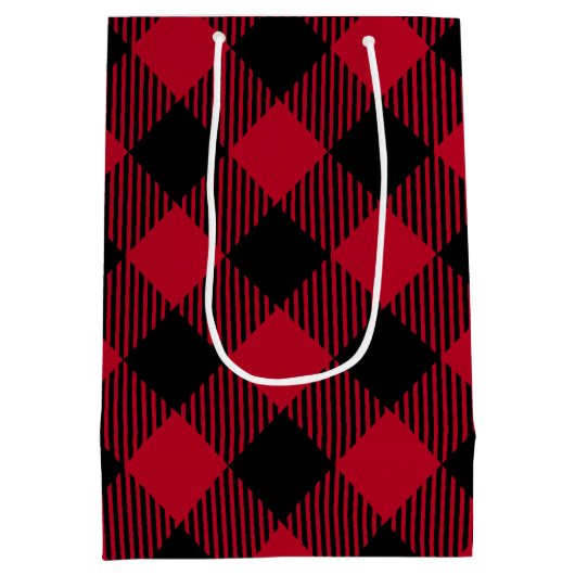 Roter und schwarzer Karo-Büffel-kariertes Muster Mittlere Geschenktüte (Rückseite)