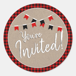 Roter und schwarzer Lumberjack Karo Sie sind einge Runder Aufkleber