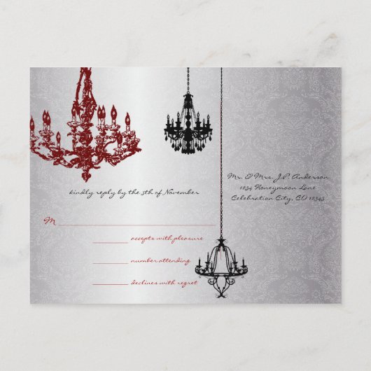 Roter und schwarzer Lüster - RSVP-Karte Einladungspostkarte (Rückseite)