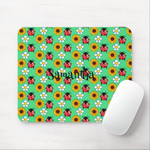 Roter und schwarzer Marienkäfer mit Blumen Mousepad