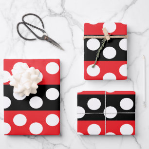Roter und schwarzer Polka-Dot Geschenkpapier Set