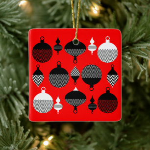 Roter und schwarzer retro Weihnachtsdekorationsbal Keramikornament