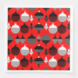 Roter und schwarzer retro Weihnachtsdekorationsbal Serviette