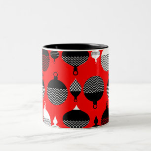 Roter und schwarzer retro Weihnachtsdekorationsbal Zweifarbige Tasse
