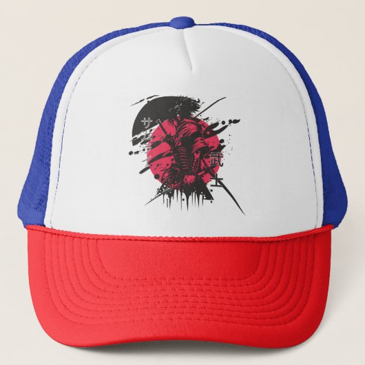 Roter und schwarzer Samurai-Cap Truckerkappe (Vorderseite)