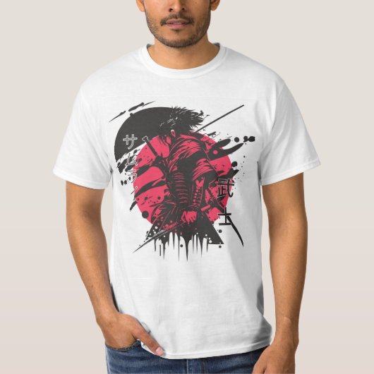 Roter und schwarzer Samurai-T - Shirt (Vorderseite)