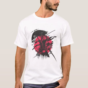 Roter und schwarzer Samurai-T - Shirt