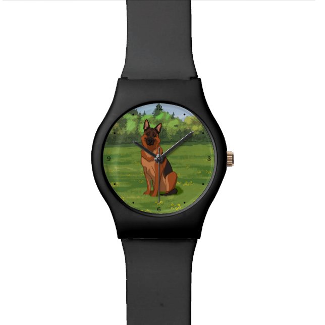 Roter und Schwarzer Schäfer GSD Armbanduhr (Nahaufnahme)