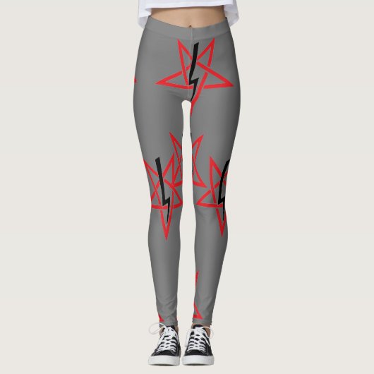 Roter und schwarzer Sigil von Anton LaVey auf Grau Leggings (Vorderseite)