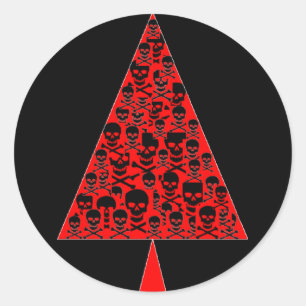 Roter und schwarzer Skully Weihnachtsbaum Runder Aufkleber