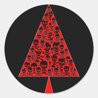 Roter und schwarzer Skully Weihnachtsbaum Runder Aufkleber