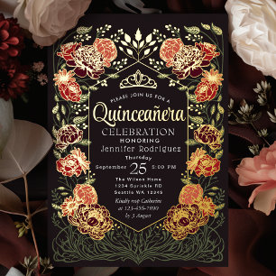 Roter und Schwarzer verzauberter Garten Quinceaner Folieneinladung