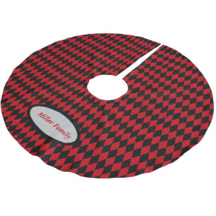 Roter und schwarzer Vintage-Harlekin Polyester Weihnachtsbaumdecke