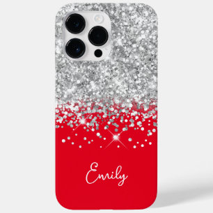 Roter und silberner Glitter-Glamour Case-Mate iPhone 14 Pro Max Hülle