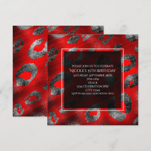 Roter und silberner Leoparden-Print-Glamour-Party Einladung