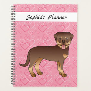 Roter und Tan-Rottweiler auf rosa Herzen und Text Planer