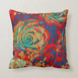 Roter und Türkiser Vintage-Blumenstrauß Kissen