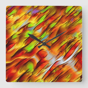 Roter und verchromter gelber Fleck, heiße Farben Quadratische Wanduhr