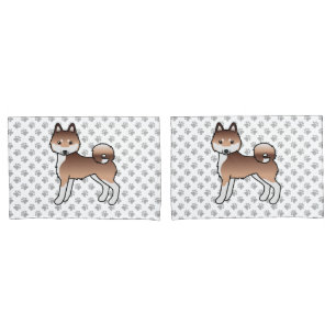 Roter und weißer Alaskan Klee Kai Niedlicher Carto Kissenbezug