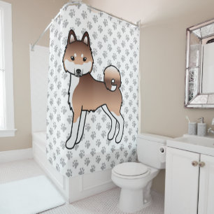 Roter und weißer Alaskan Klee Kai süßer Cartoon-Hu Duschvorhang