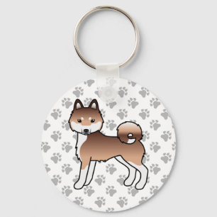 Roter und weißer Alaskan Klee Kai Süßer Hund & Pfo Schlüsselanhänger