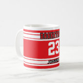 Roter und weißer Basketball-Sport Jersey Kaffeetasse (Vorderseite Links)