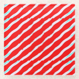 Roter und weißer diagonaler gewellter Streifen Glasuntersetzer