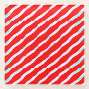 Roter und weißer diagonaler gewellter Streifen Glasuntersetzer