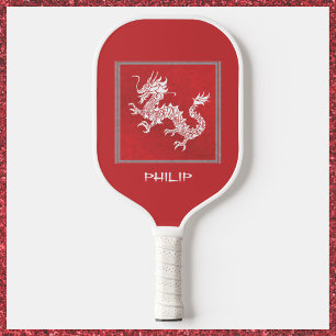 Roter und Weißer Drache auffallend Pickleball Schläger