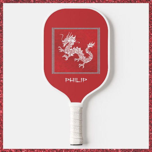 Roter und Weißer Drache auffallend Pickleball Schläger