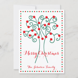 Roter und weißer froher Weihnachtsbaum Feiertagskarte