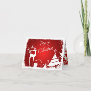 Roter und weißer froher Weihnachtsbaum mit Hirschk Feiertagskarte
