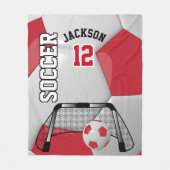 Roter und weißer Fußballball mit DIY-Text Fleecedecke (Vorderseite)